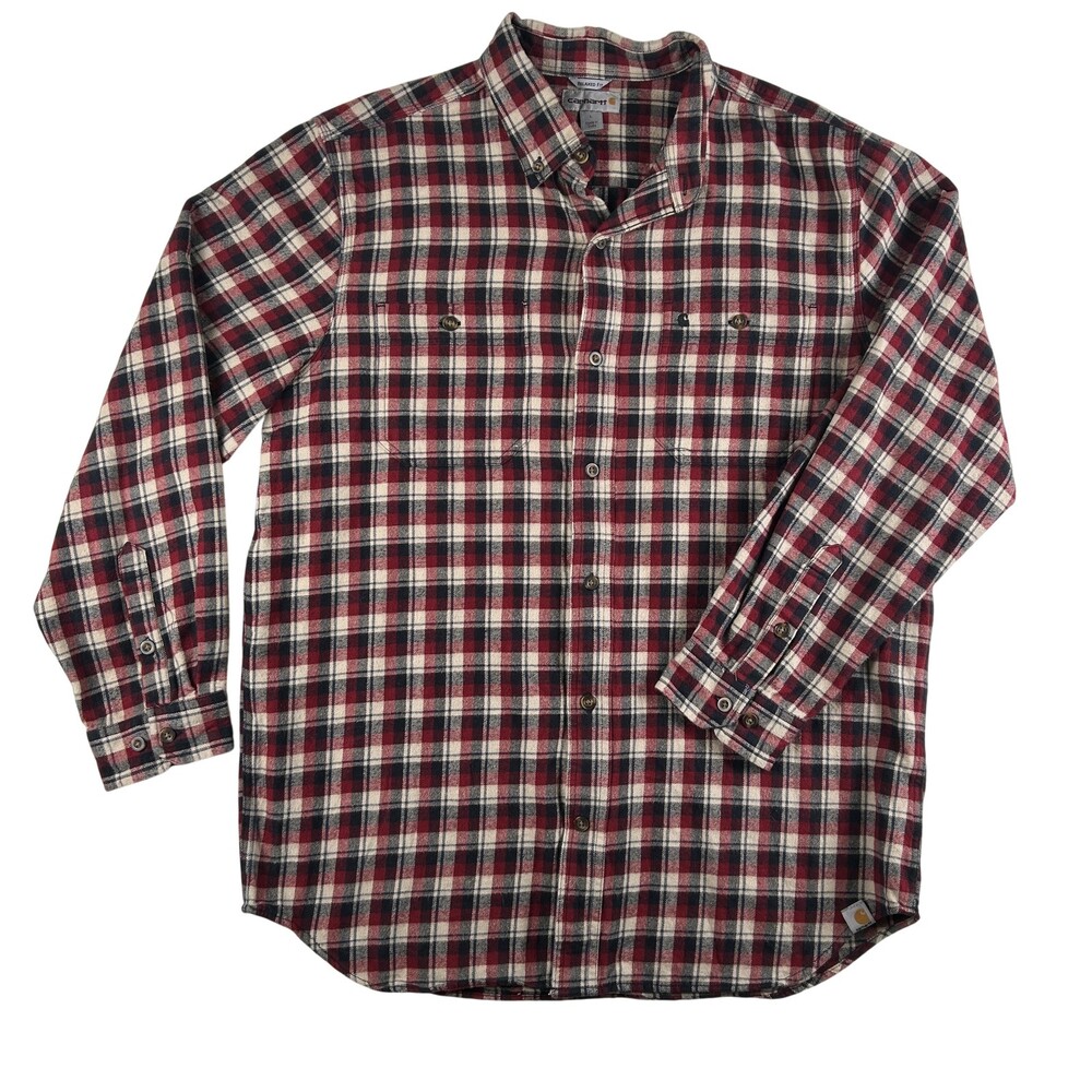 Carhartt Shirt Mens Large Red Plaid Flannel Long Sleeve Button Front Workwear